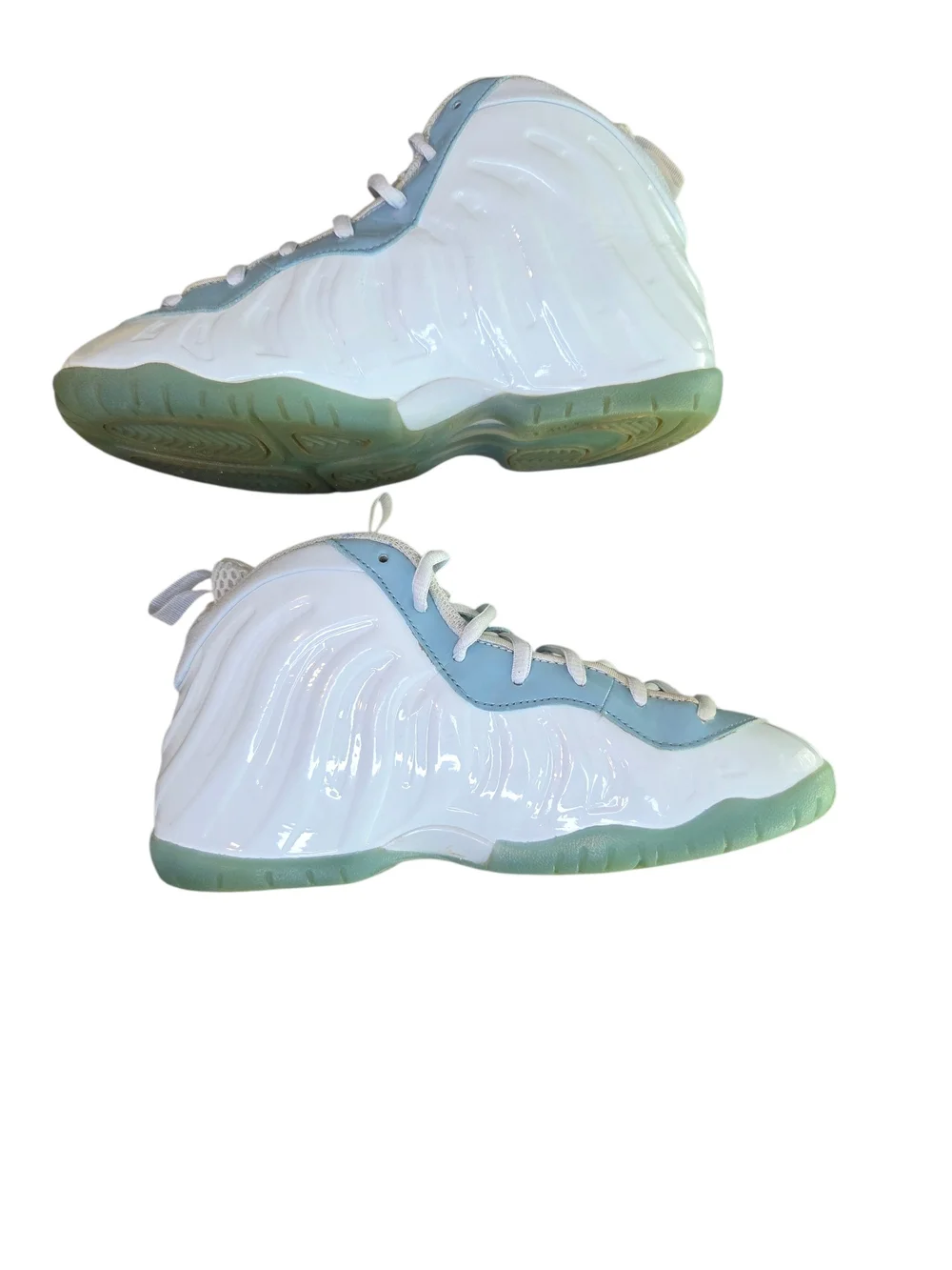 Nike Foamposite Light Blue and White High-Top Sneakers